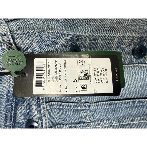 NWT G-Star RAW Women’s Slim Denim Vest Sun Faded Air Force Blue Size Small - Picture 6 of 7